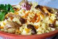 Плов с грибами и ветчиной
